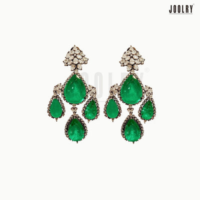 Heena Khan in Trio Drop Emerald Earrings