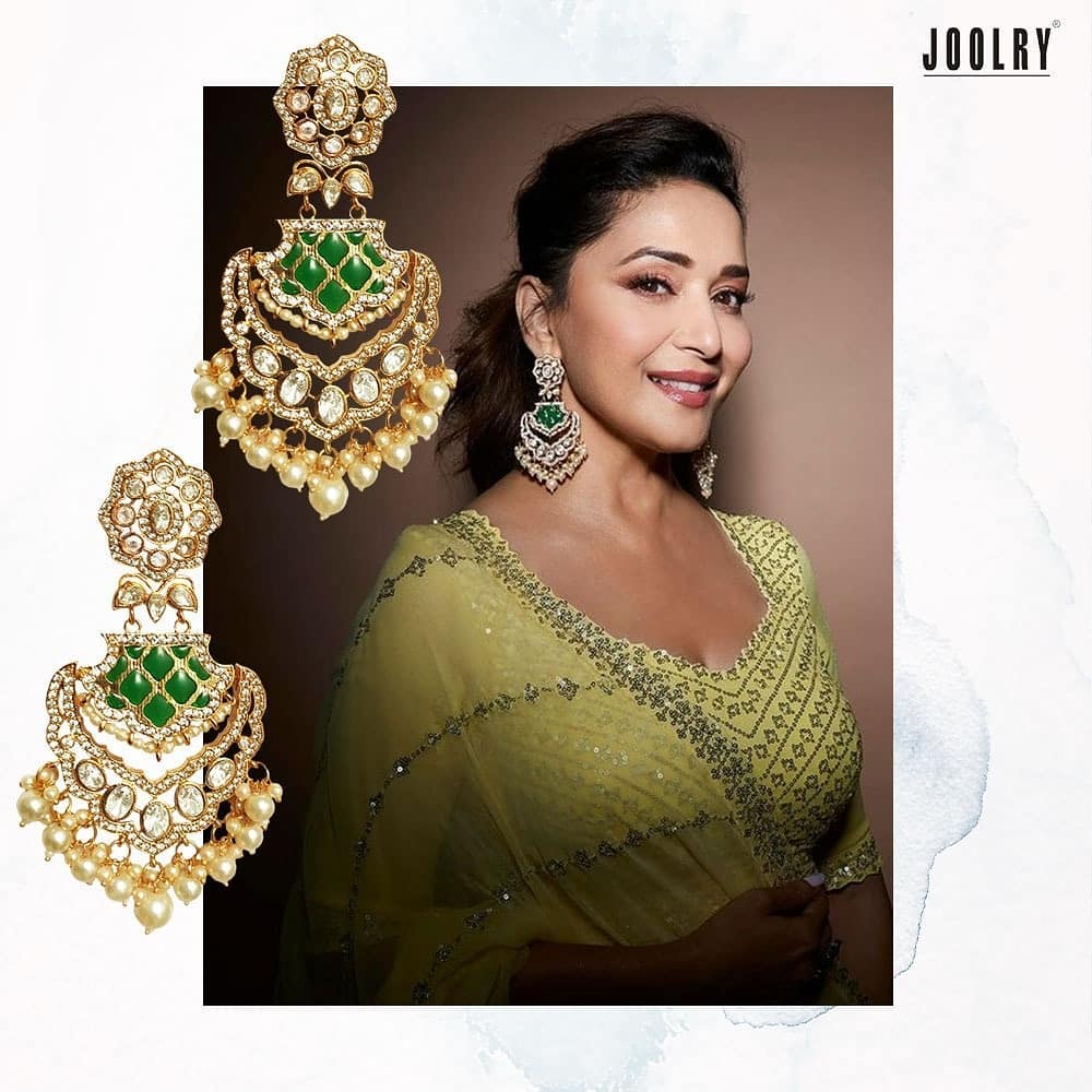 Madhuri Dixit in Faux Polki Green Meena...