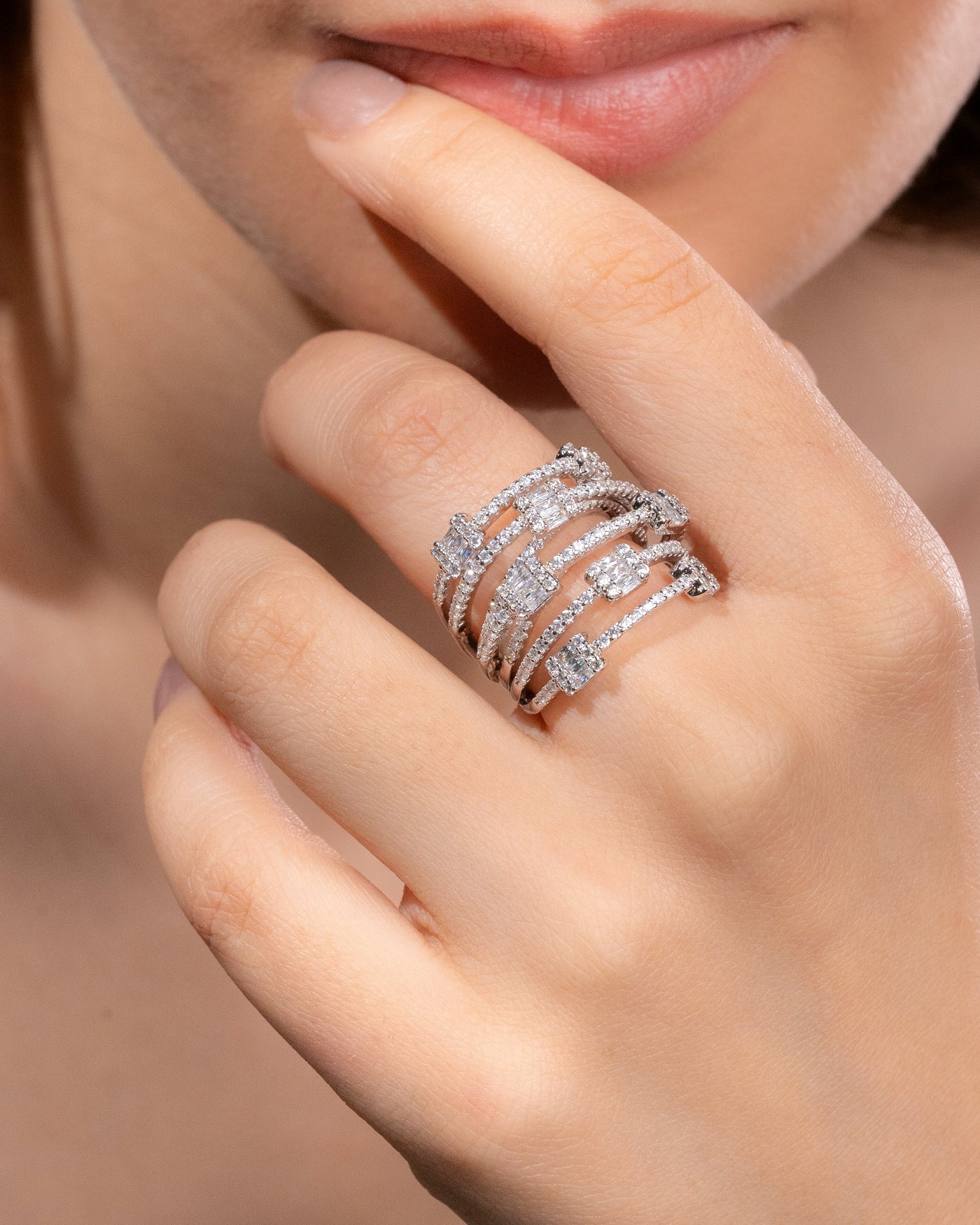 Multi-Band Diamond Cascade Ring – JoolryIndia