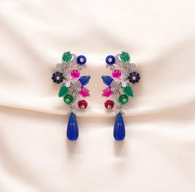 Multi-Gem Blue Drop Earrings