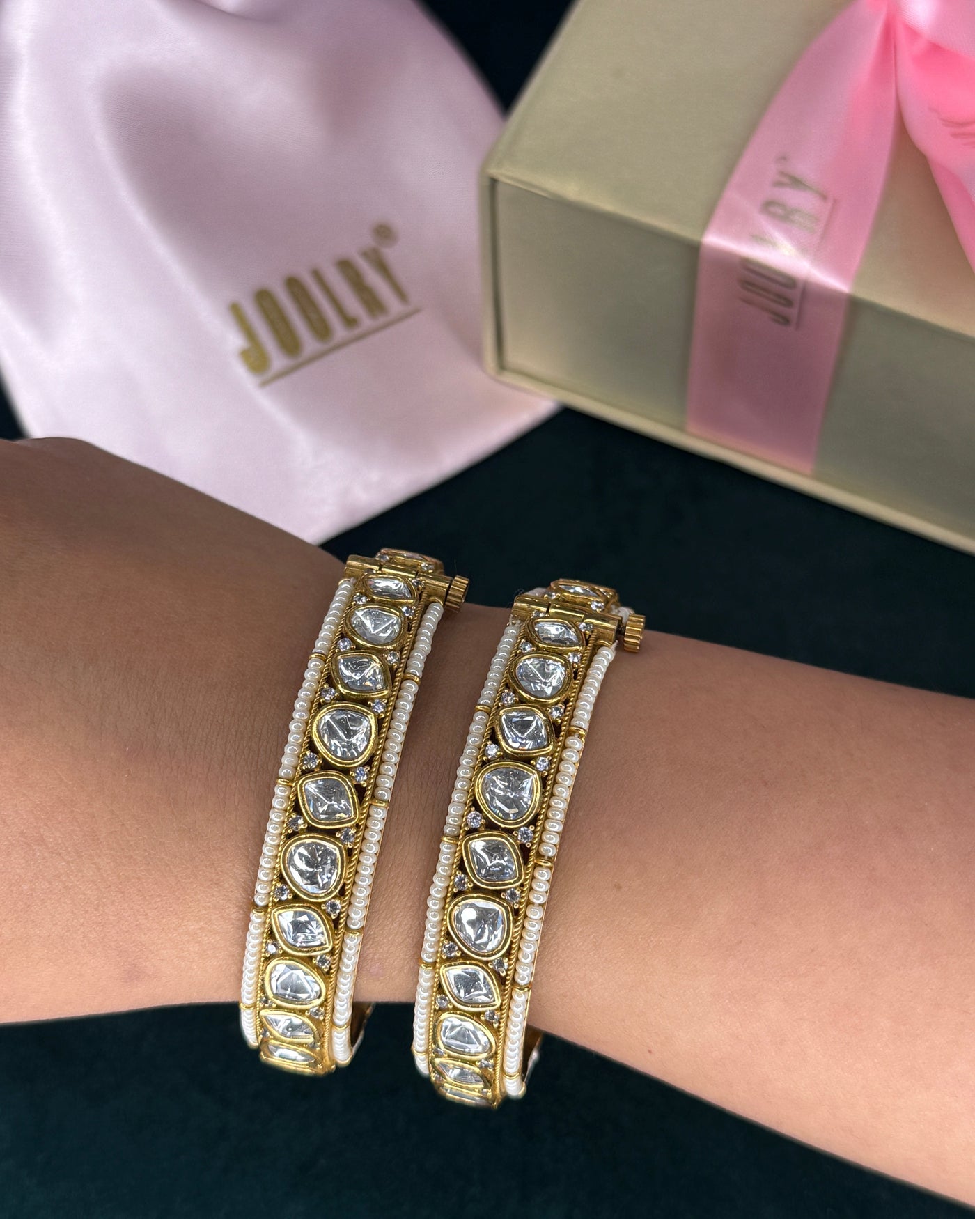 Uncut Polki Pearl Bangle Pair