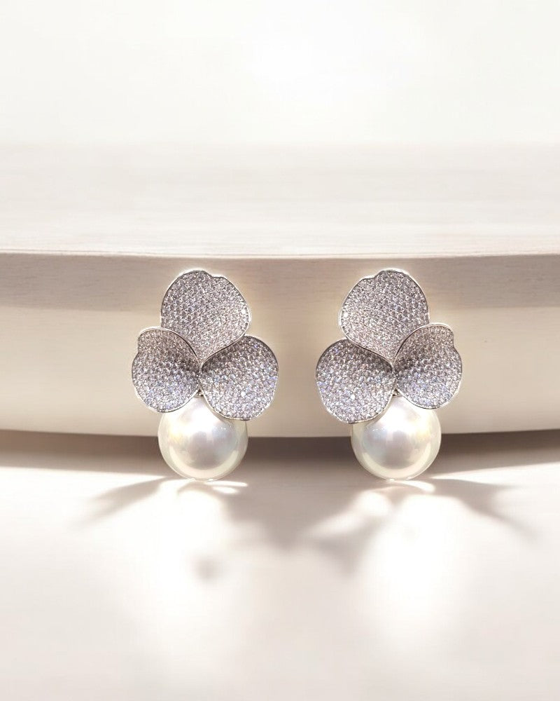 3 Petal Pearl Drop Stud