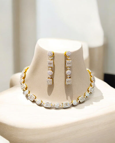 Classic Baguette And Round Diamonte Choker Set