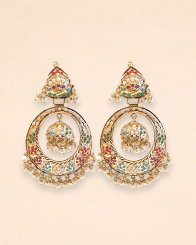 Navratna Jhumka Chandbali Earrings