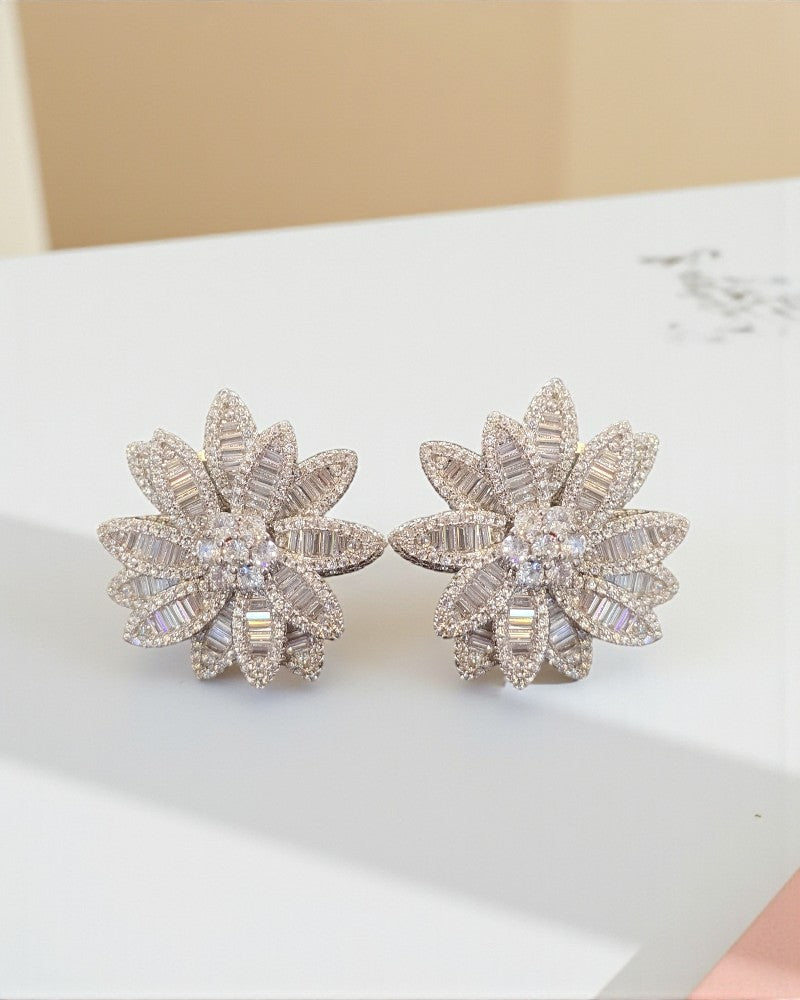 Floral Baguette And Round Stud