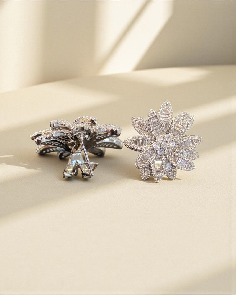 Floral Baguette And Round Stud