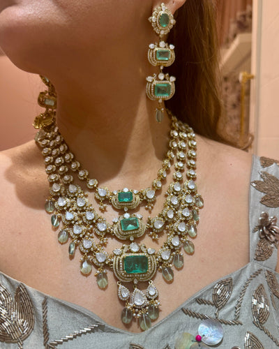 3 Line Premium Moissanite Polki Necklace