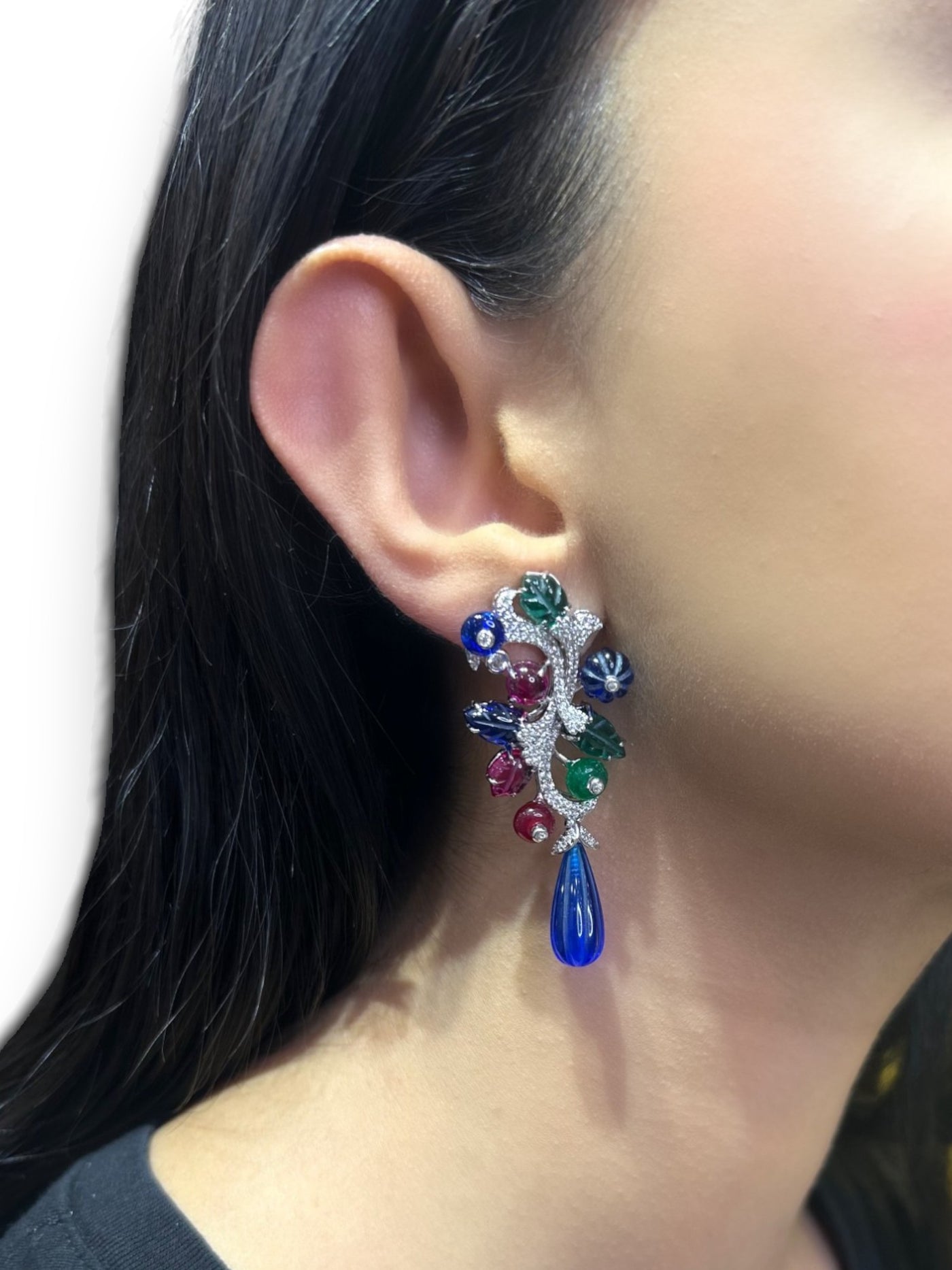 Multi-Gem Blue Drop Earrings