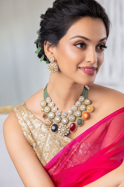 Premium Navratna Necklace set