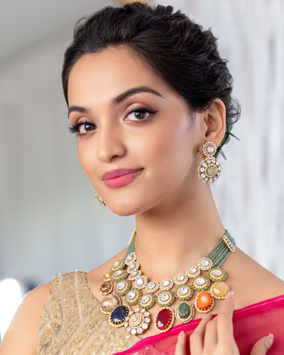 Premium Navratna Necklace set