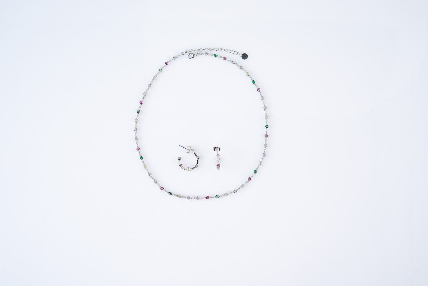 Dainty white & multi choker with hoops