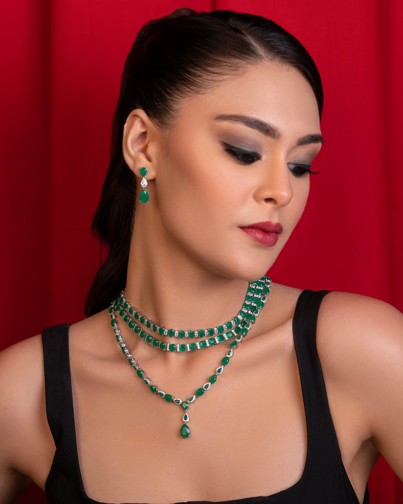 Green Drop Aura  Necklace Set