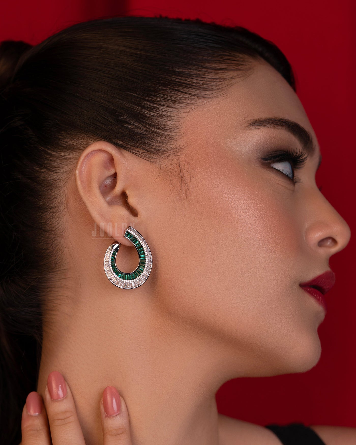 Emerald Halo Hoop Earrings