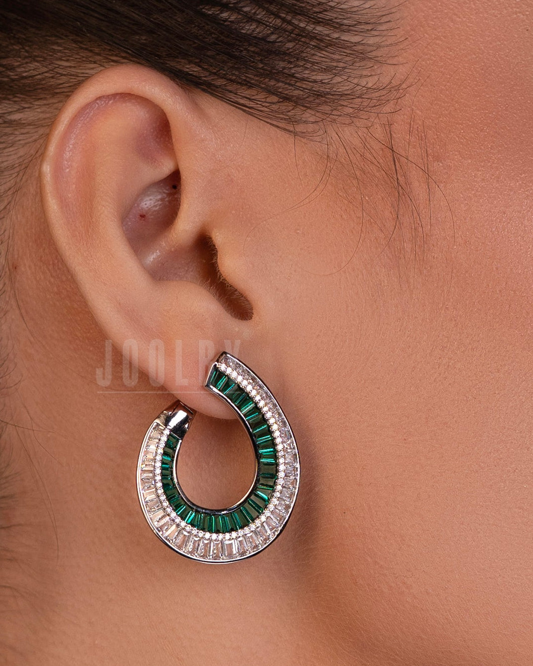 Emerald Halo Hoop Earrings