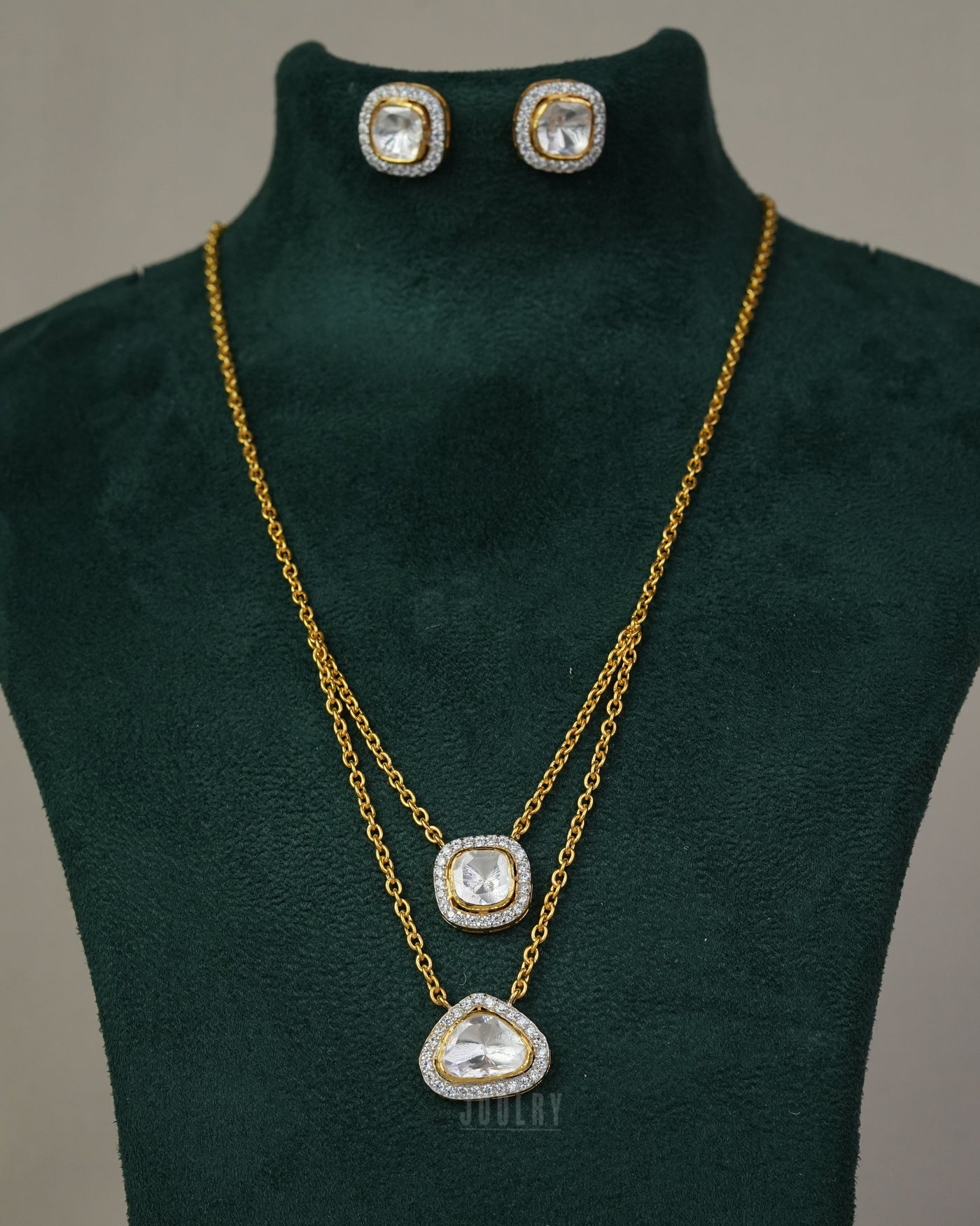 2 layered Moissanite Polki Necklace Set