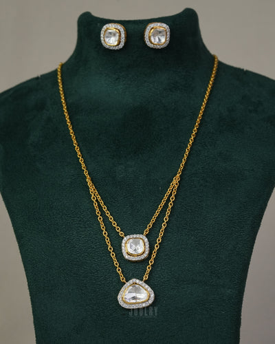 2 layered Moissanite Polki Necklace Set