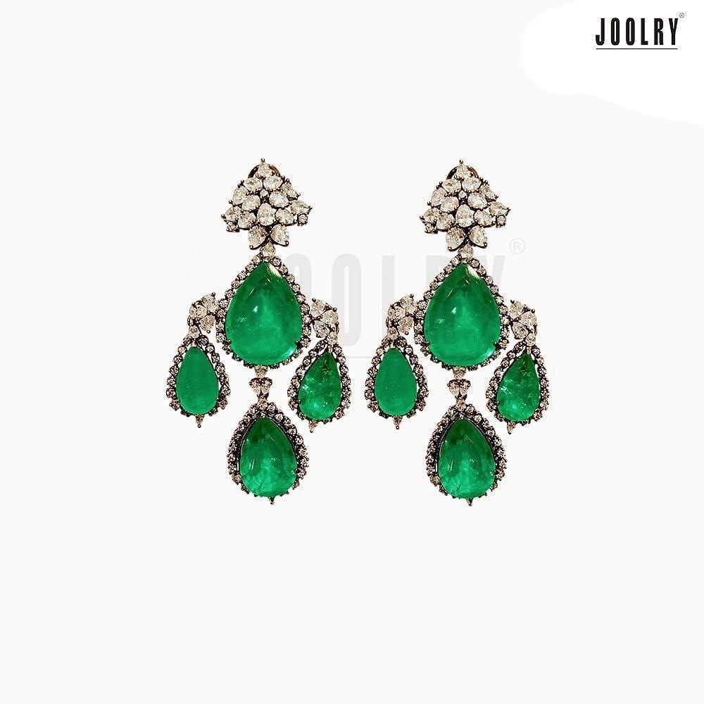 Trio Drop Emerald Earrings