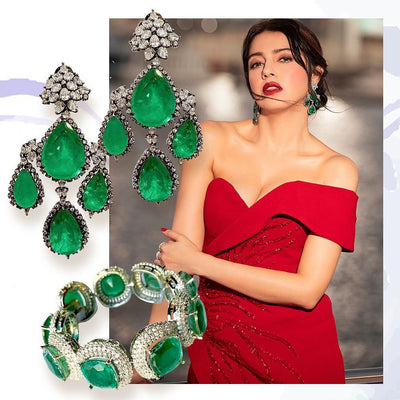 Trio Drop Emerald Earrings