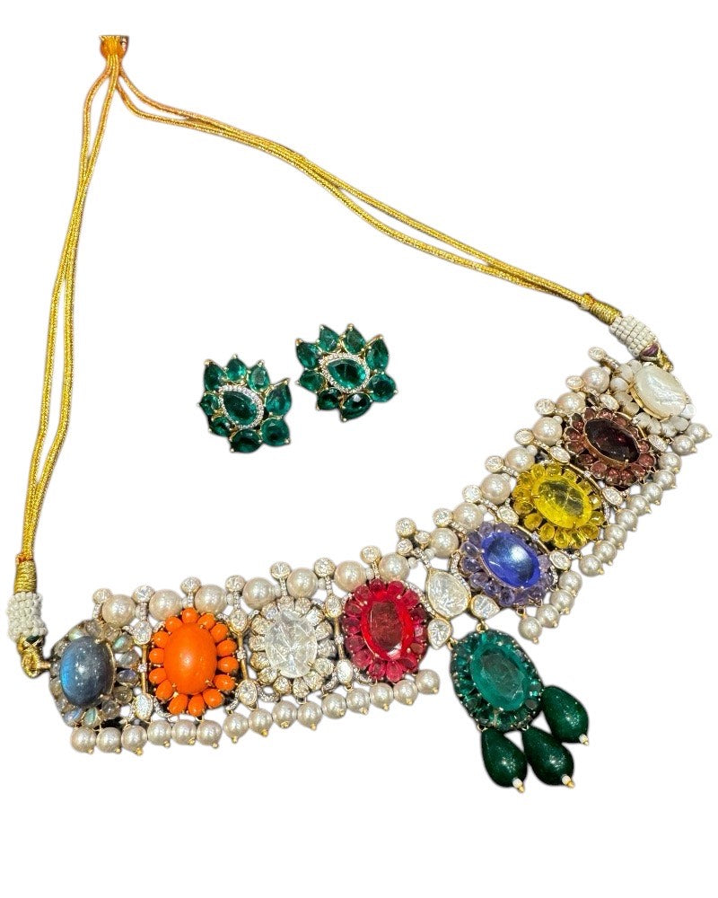 “Basant”Navratna moisanite choker set