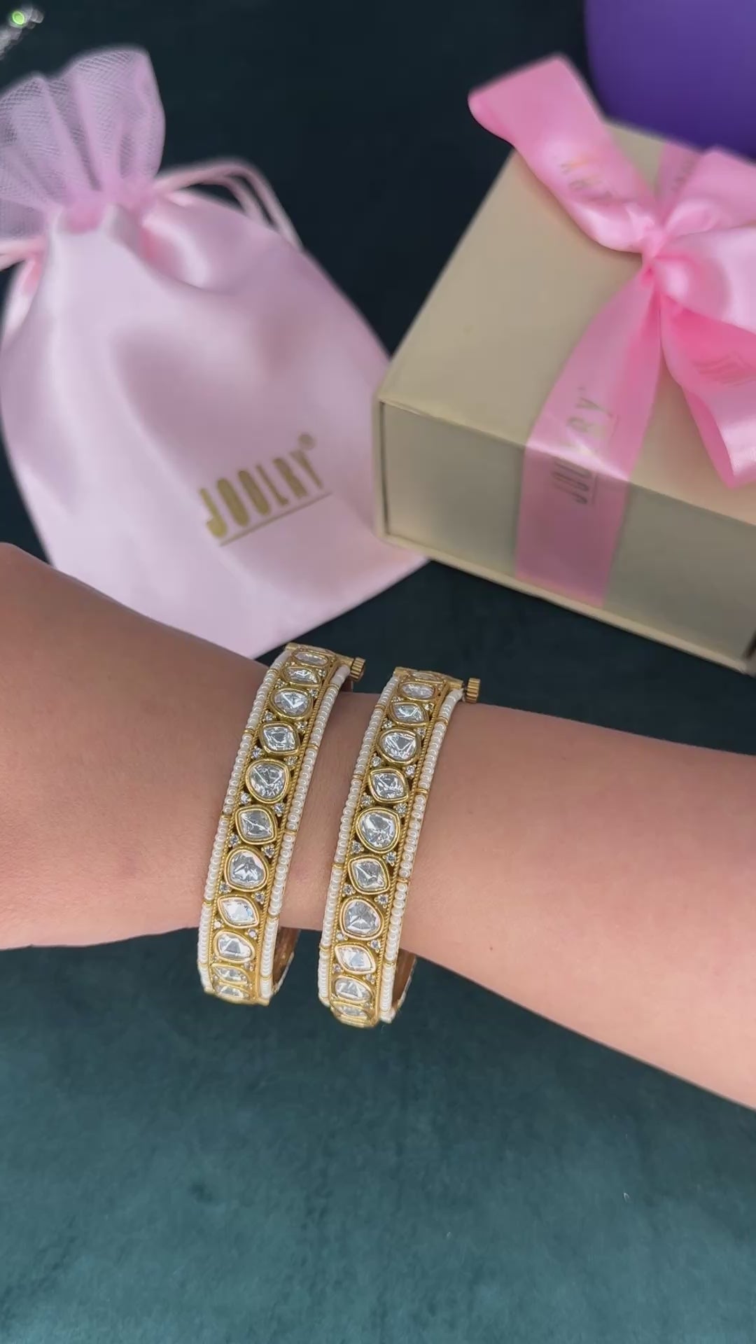 Uncut Polki Pearl Bangle Pair