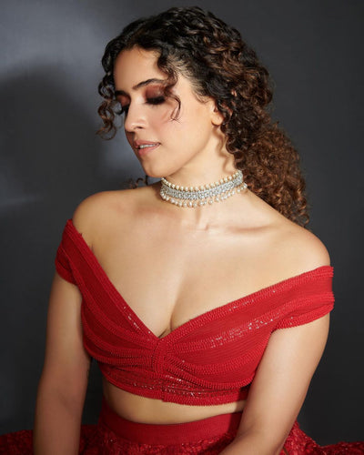 Sanya Malhotra in Classic Diamond And Pearl Choker