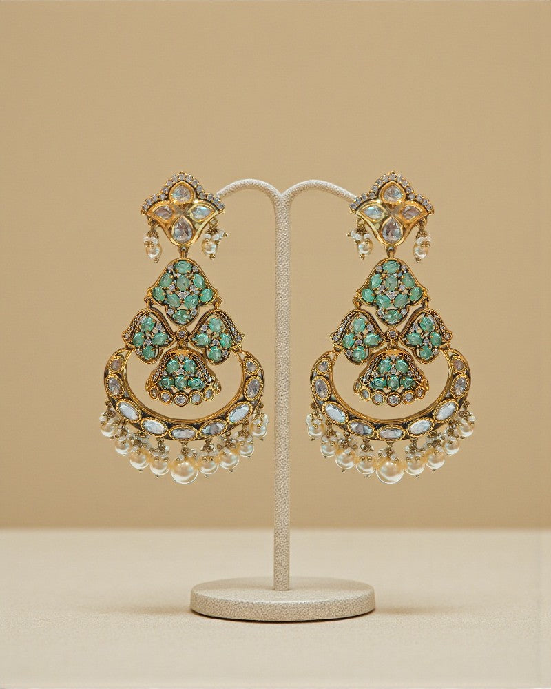 Emerald Aura Polki Chandbalis