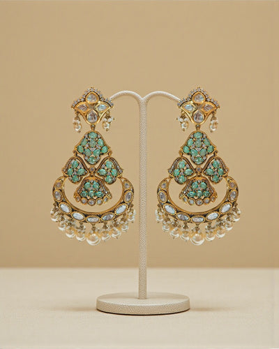 Emerald Aura Polki Chandbalis