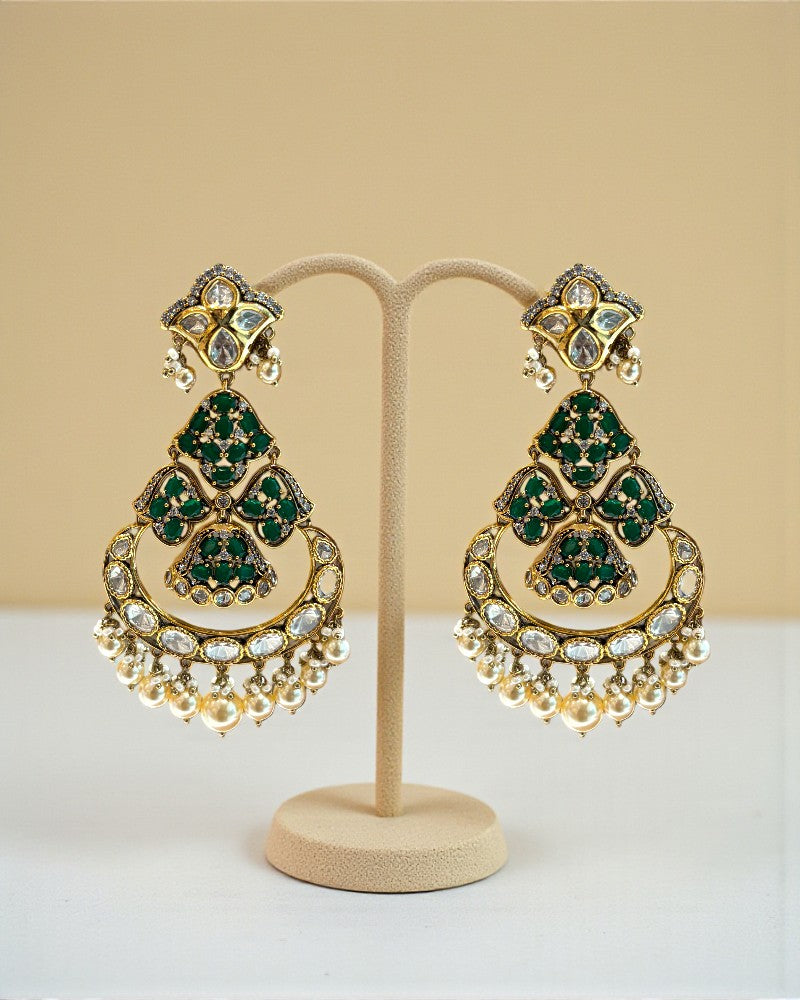 Emerald Aura Polki Chandbalis