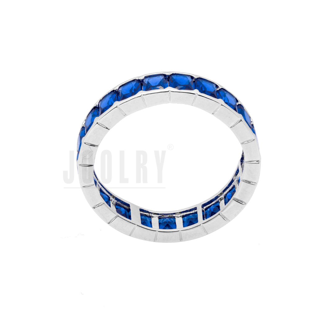 Emerald Cut Diamomd Eternity Ring Colored Bands