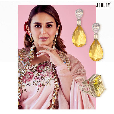 Tejasswi Prakash in Citrine And Teardrop Earrings