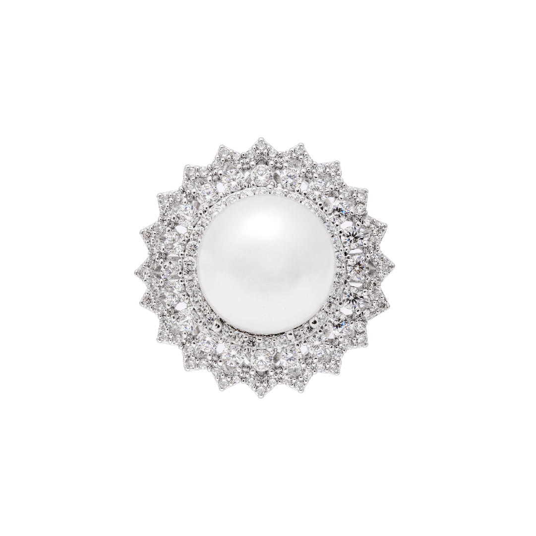 Diamond With Pearl Ring