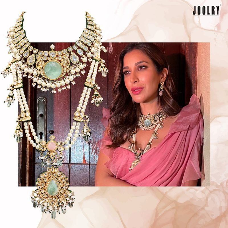 Sophie Choudry in Peacock Green Flourite Necklace Set