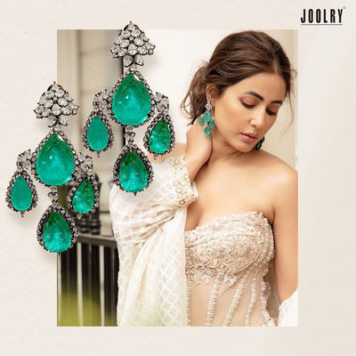 Heena Khan in Trio Drop Emerald Earrings