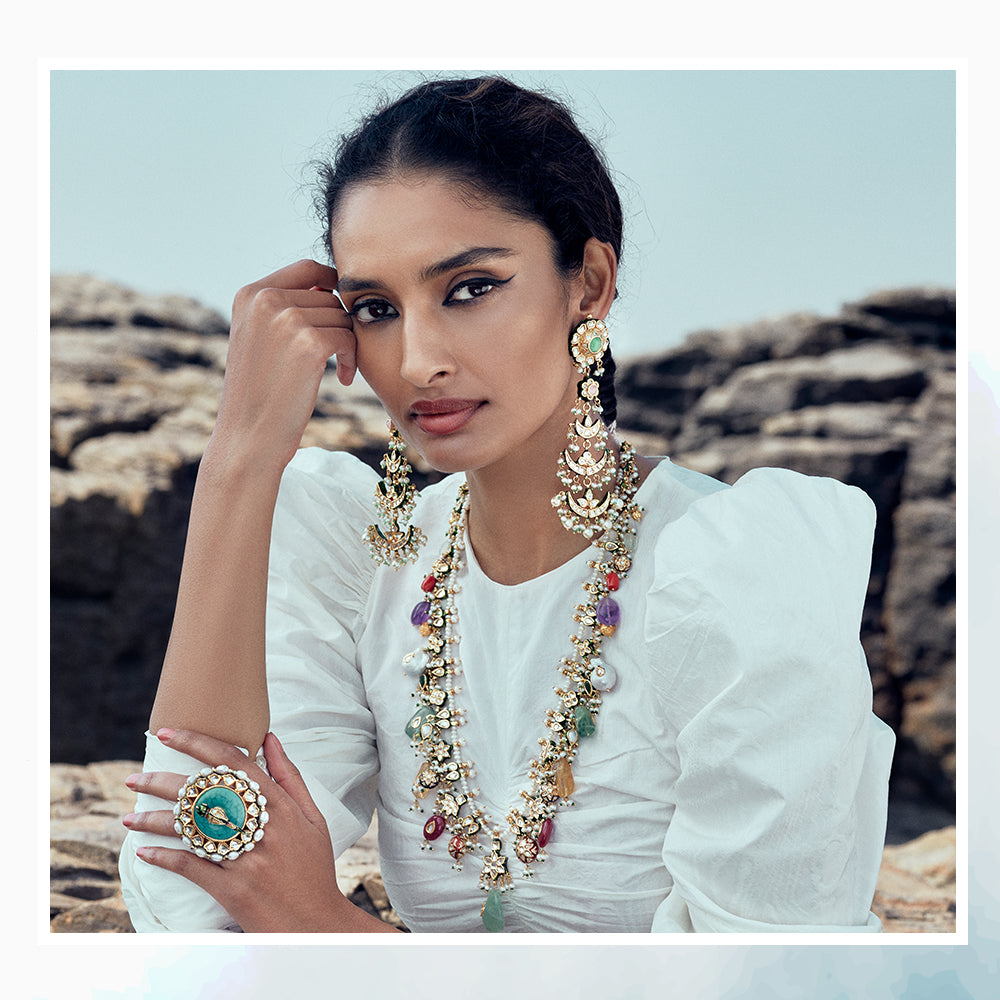 Masoom Minawala in Ziba Semiprecious Drop Necklace (with complimentary matching earrings)