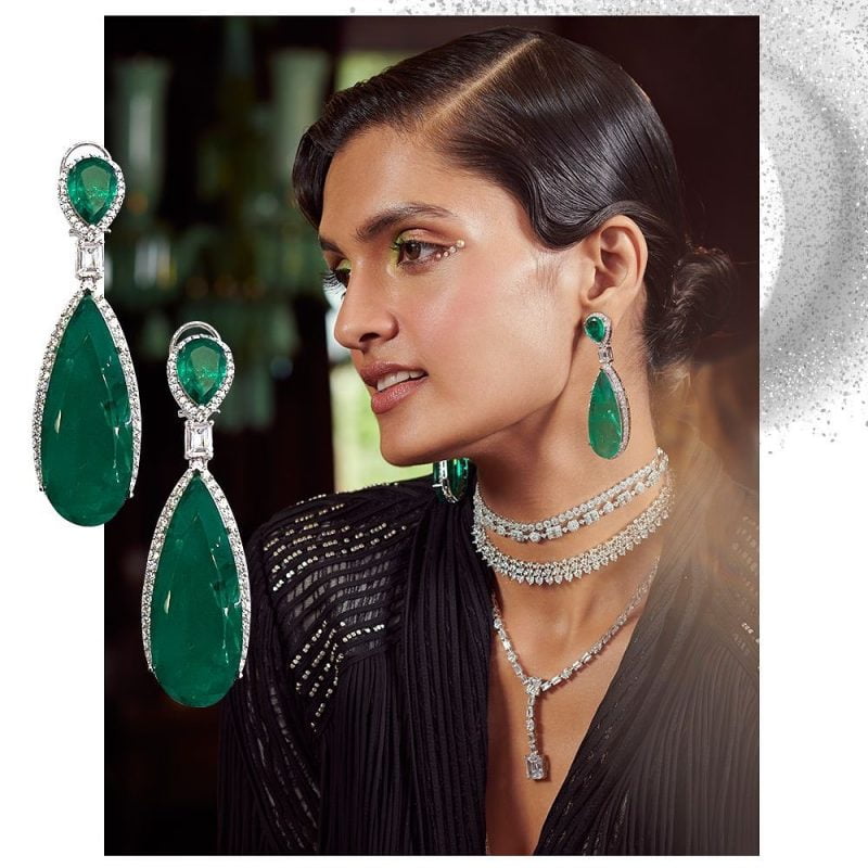 Dual Emerald drop cocktail earrings