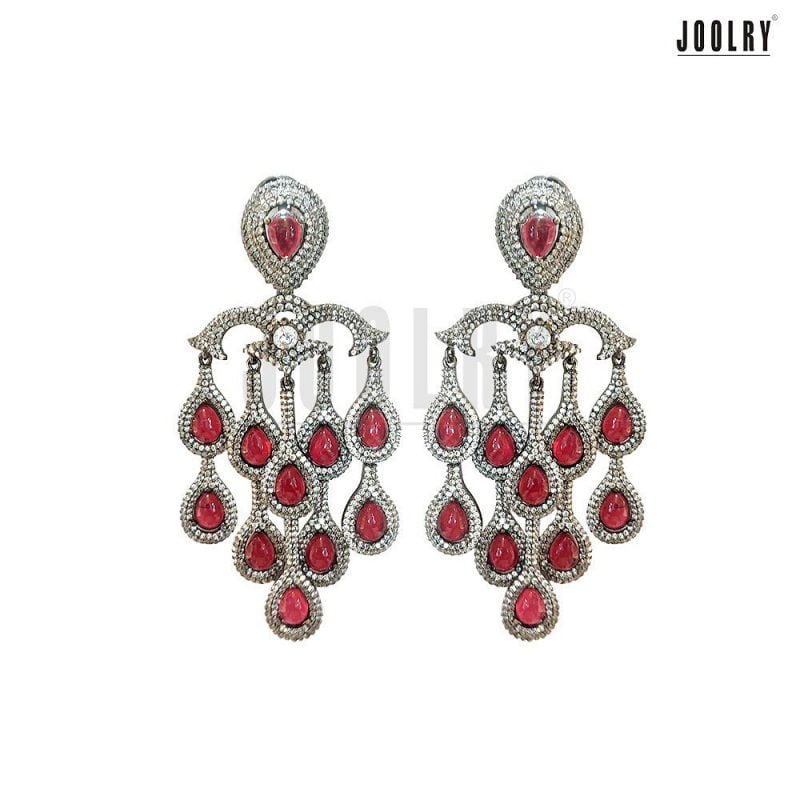 Cascade green/red vintage vibe chandelier earrings